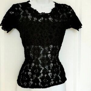 Black lace top stretch short sleeve size S